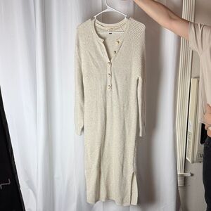 Universal Thread Cream Ribbed Henley Long Sleeve Midi Dress